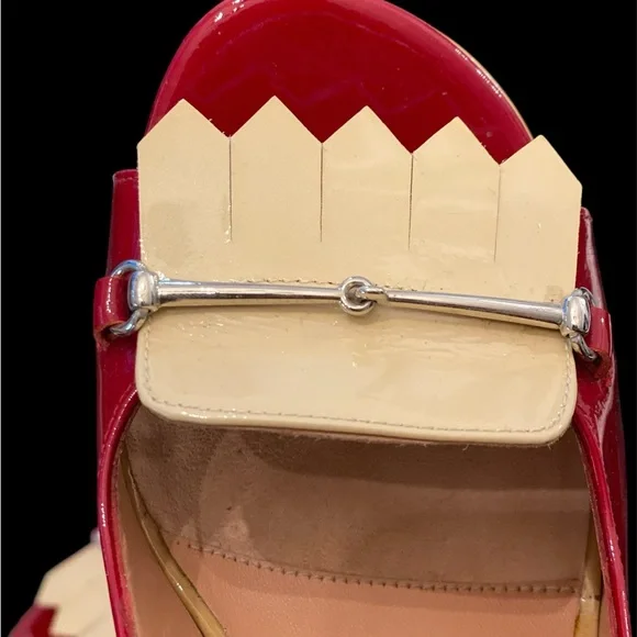 Prada Red and Beige Women's Slingback Platform Heels - Picture 6 of 8